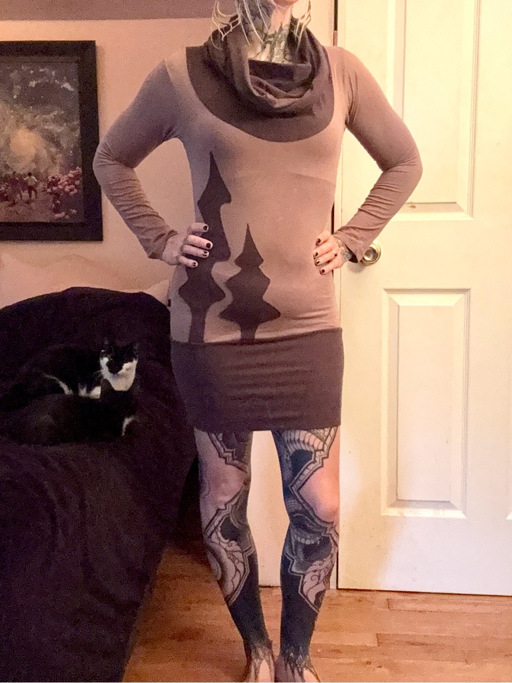 Sacred Empire Forest Silhouette Cowl Hood Tunic Dress
